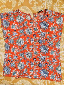 Orange Floral Print T-Shirt