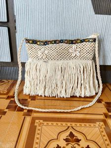 Boho Macrame Fringe Crossbody Bag