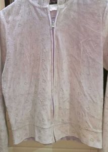 Cute Heart Patterned Zip-Up Hoodie