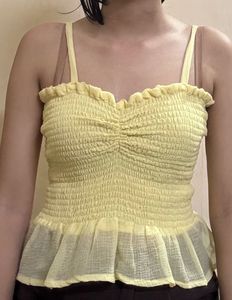 Sheer Yellow Wrap Blouse