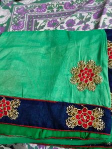 Green Saree with Embellished Border