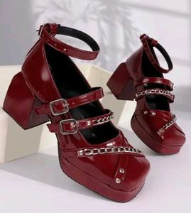 Burgundy Platform Mary Janes Sandel