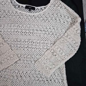 oversized White Crochet Knit  Top/ short dress