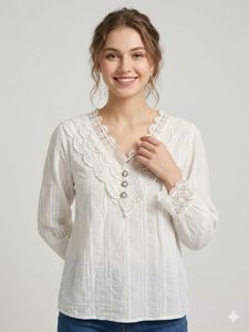 Korean Cream Lace Detail Blouse
