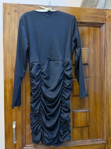 Chic Black Ruched V-Neck Dress