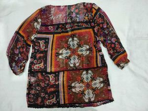 Boho Patchwork Print Sheer Blouse