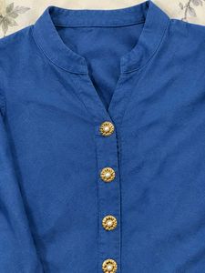 Vibrant Blue Kurta with Embellished Buttons