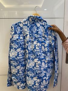 Blue Floral Print Collared Shirt