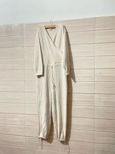 korean Cozy Cream Wrap jumpsuit Set