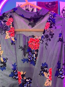 Floral Print Grey Ethnic Gown