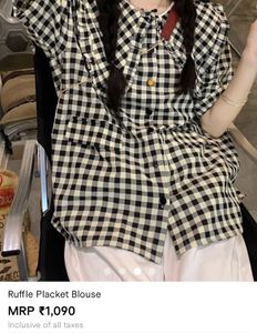 Cute Gingham Ruffle Blouse