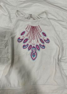 90s y2k beaded white halter neck top