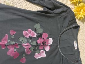 Grey floral long-sleeve top