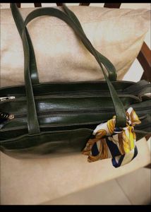 Green Hand Bag Along With Silk Scarf