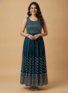 Stunning Teal Sequin Ethnic Gown