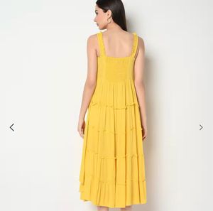 Vibrant Yellow Tiered Midi Dress