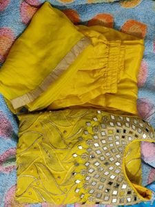 Yellow Mirror Work Kurta