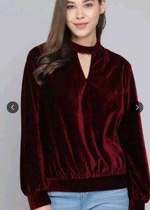 Velvet Mock Neck Cutout Top