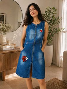 Cute Denim Dress with Patches