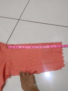semistich Peach Cotton Kurta