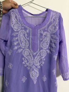 Elegant Lavender Chikankari Kurta with Inner