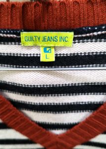 Striped V-Neck Knit Sweater