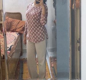 Brown Floral Print Kurta Top