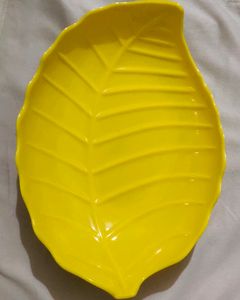 Unused Yellow Colour Mango Style Snacks Plate