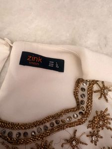 Elegant White Embellished Neckline Dress