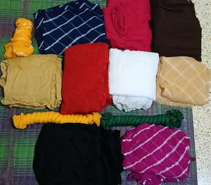 12 Assorted Plain and Tie-Dye Dupattas