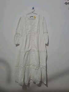 Women's White &amp; Pink Kurta with Mirror Work free d