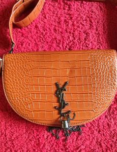 Orange Croc Embossed Shoulder Bag