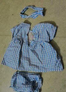 Baby Girl Blue Gingham Dress &amp; Bloomers Set