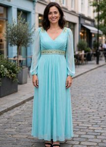Elegant Blue Embellished Maxi Dress