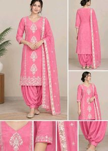 Elegant Pink Kurta Set with Salwar and Dupatta