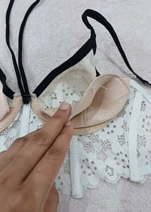 White Lace Bra with Black Straps