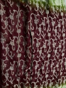 Elegant Burgundy &amp; Green Saree