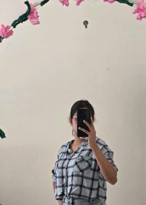Light Blue Plaid Cropped Shirt