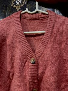 Premium Ribbed Crop Cardigan in Rust Brown