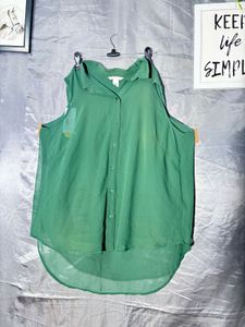 Emerald Green Sheer Button-Up Top