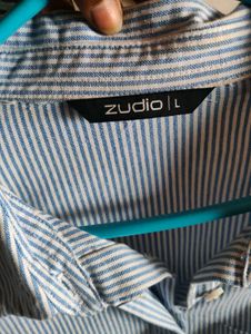 Blue Striped Collared Button-Up Shirt