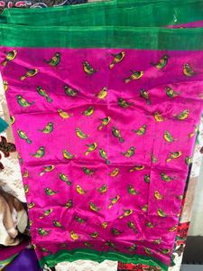 Elegant Pink Printed Saree with Green Border