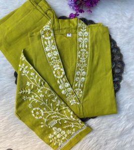 Olive Green Embroidered Kurta Set