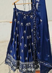 Blue Embellished Lehenga with cut dana and