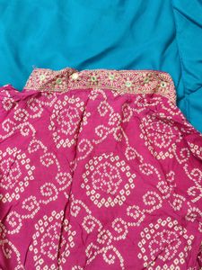 Silai Bandhej Pink Embroidery  Kurta with Sahara Bottom