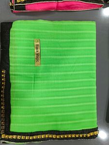 Vibrant Green Saree with Black Border