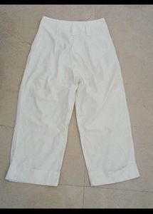 Cream Wide Leg Cropped Pants