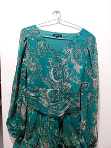 Chic Deep Green Paisley Tiered Dress