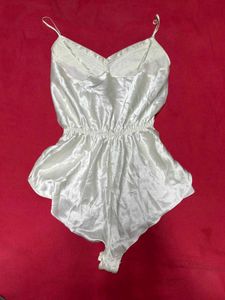 White Satin Bodysuit Romper