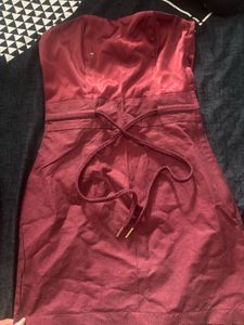 Maroon Strapless Dress with Tie